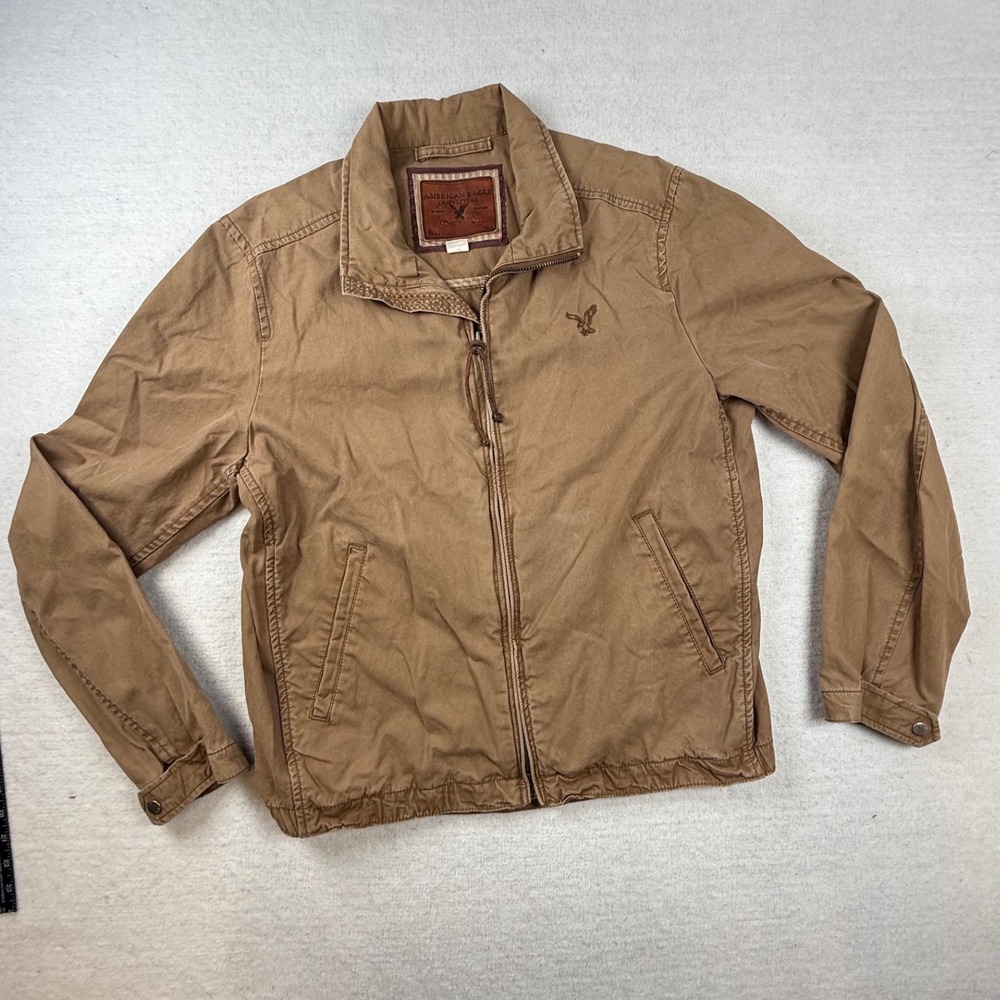 American Eagle Mens Brown Cotton Full Zip Harrington Jacket M rugged utility - Picture 3 of 8